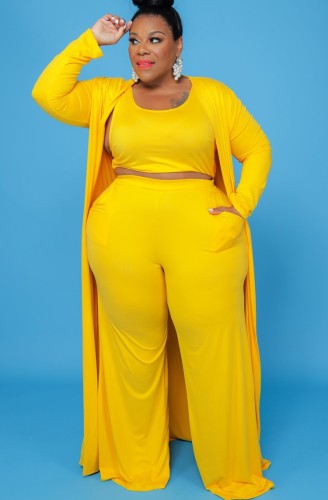 Autumn Plus Size Yellow 3 Piece Pants Set