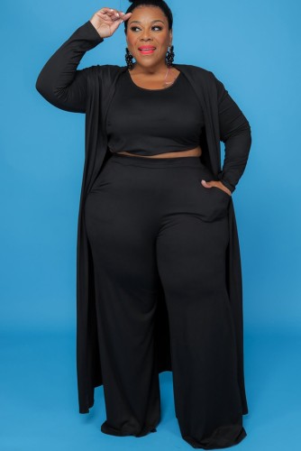 Autumn Plus Size Black 3 Piece Pants Set