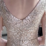 Summer Occassional Formal Silver Sequin Irregular Short Cocktail Dress