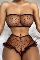 Summer Red and Black Heart Print Mesh Bra and Panty Sexy Lingerie Set Summer Red and Black Heart Print Mesh Bra and Panty Sexy Lingerie Set