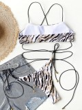 Summer Sexy Tigerskin Prined Lace Up Two Piece Swimsuit