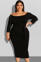 Autumn Black Off Shoulder Long Sleeve Midi Dress with Belt Autumn Black Off Shoulder Long Sleeve Midi Dress with Belt