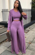 Autumn Casual Purple Long Rope with Button Crop Top and Pant 3 piece set Autumn Casual Purple Long Rope with Button Crop Top and Pant 3 piece set