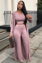 Autumn Casual Pink Long Rope with Button Crop Top and Pant 3 piece set Autumn Casual Pink Long Rope with Button Crop Top and Pant 3 piece set