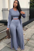 Autumn Casual Grey Long Rope with Button Crop Top and Pant 3 piece set Autumn Casual Grey Long Rope with Button Crop Top and Pant 3 piece set
