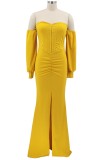 Autumn Formal Front Slit Strapless Mermaid Evening Dress Yellow