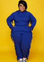 Autumn Plus Size Blue Tassels Hoody Top and Pants Sweatsuit Autumn Plus Size Blue Tassels Hoody Top and Pants Sweatsuit
