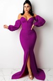 Autumn Formal Front Slit Strapless Mermaid Evening Dress Purple