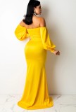 Autumn Formal Front Slit Strapless Mermaid Evening Dress Yellow
