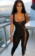 Summer Black Ribbed Sexy Lace Up Sleeveless Bodycon Jumpsuit
