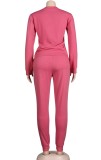 Autumn Casual Pink Crop Top and Sweatpants 2 Piece Tracksuit