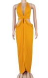 Summer Sexy Yellow Hollow out Slit Long Maxi Dress