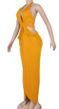 Summer Sexy Yellow Hollow out Slit Long Maxi Dress