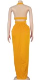 Summer Sexy Yellow Hollow out Slit Long Maxi Dress