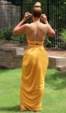 Summer Sexy Yellow Hollow out Slit Long Maxi Dress