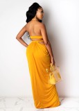 Summer Sexy Yellow Hollow out Slit Long Maxi Dress