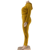 Autumn Plus Size Yellow Tassels Hoody Top and Pants Sweatsuit