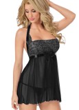 Sexy Black Lace with Bow-Tie Babydoll Lingerie