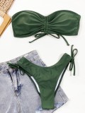 Summer Green Strapless Drawstring Two Piece Swimsuit