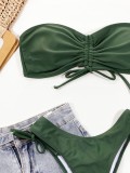 Summer Green Strapless Drawstring Two Piece Swimsuit