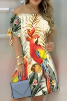 Summer Print Off Shoulder Midi Dress