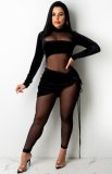 Autumn Party Sexy Mesh Patch Velour Tight Black Jumpsuit