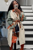 Fall Fashion Contrast Begie And Green Long Sleeve Button-Open Long Coat Fall Fashion Contrast Begie And Green Long Sleeve Button-Open Long Coat