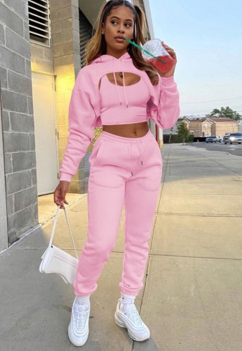 Autumn Sports Three Piece Pink Hoody Sweatsuit