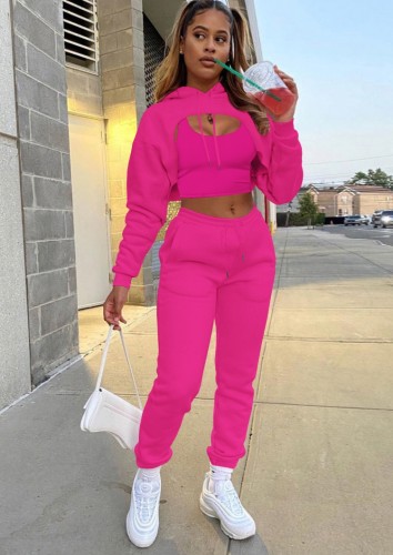 Autumn Sports Three Piece Rose Hoody Sweatsuit