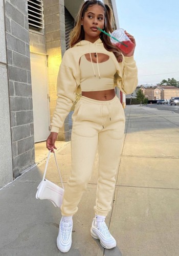 Autumn Sports Three Piece Khaki Hoody Sweatsuit