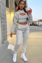 Autumn Sports Three Piece Light Grey Hoody Sweatsuit Autumn Sports Three Piece Light Grey Hoody Sweatsuit