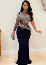 Fall Sexy Black Sequins One Shoulder High Neck Long Dress Fall Sexy Black Sequins One Shoulder High Neck Long Dress