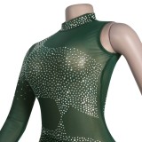 Fall Sexy Green Sequins One Shoulder High Neck Long Dress