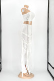 Summer White Sexy Tassels Bodycon Crop Top and Pants Set