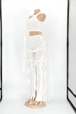 Summer White Sexy Tassels Bodycon Crop Top and Pants Set