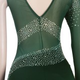 Fall Sexy Green Sequins One Shoulder High Neck Long Dress