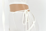 Summer White Sexy Tassels Bodycon Crop Top and Pants Set