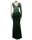 Fall Sexy Green Sequins One Shoulder High Neck Long Dress