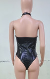 Sexy Black Leather Teddy Lingerie
