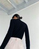 Winter Black Turtleneck Cut Out Knit Basic Top