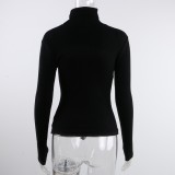 Winter Black Turtleneck Cut Out Knit Basic Top