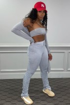 Fall Sexy Grey Tube Tops And Cape And Pant 3 Piece Set