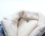 Winter Casual Blue Turndown Collar Fleece Patch Denim Jacket