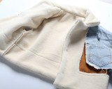 Winter Casual Blue Turndown Collar Fleece Patch Denim Jacket