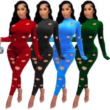 Winter Green Velvet Hollow Out Sexy Tight Shirt and Pants Two Piece Set
