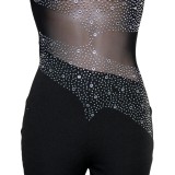 Spring Sexy Black Mesh Patch Beaded Sleeveless Party Jumpsuit