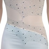 Winter Sexy White Beaded Mesh Patch Sleeveless Evening Dress