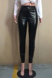 Winter Black High Waist Tight Sexy Leather Pants