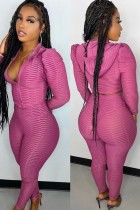 Spring Purple Hooded Zipper Top and High Waist Legging Set Wholesale Yoga Clothing