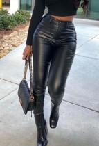 Winter Black High Waist Tight Sexy Leather Pants